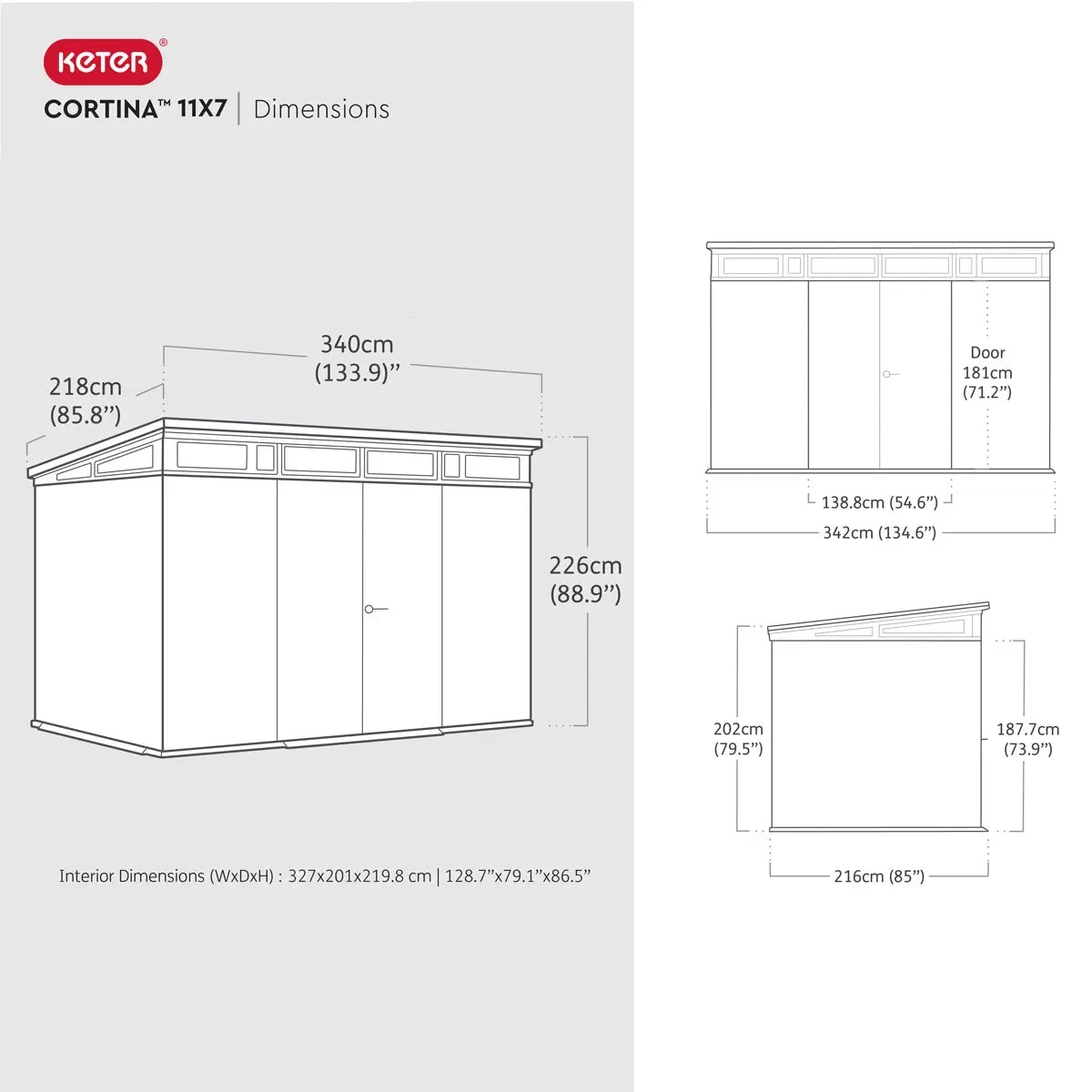 Keter 11’x 7′ Cortina Heavy Duty Plastic Pent Shed – Dark Grey-oakleysgardenmachine- Free shipping