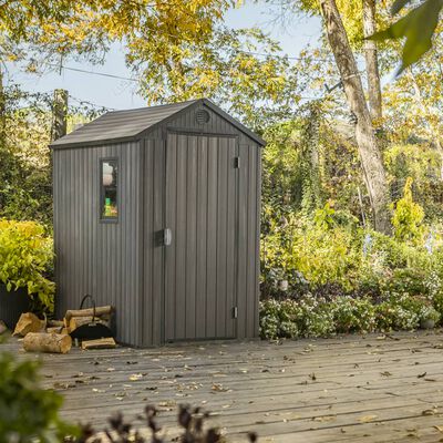 Keter 4’x6′ Darwin Heavy Duty Plastic Garden Shed – Grey-oakleysgardenmachine- Free shipping