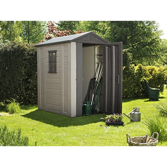 Keter 4’x6′ Factor Heavy Duty Plastic Garden Shed – Beige-oakleysgardenmachine- Free shipping