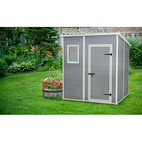 Keter 6′ x 6′ Manor Plastic Pent Garden Storage Shed – Grey-oakleysgardenmachine- Free shipping